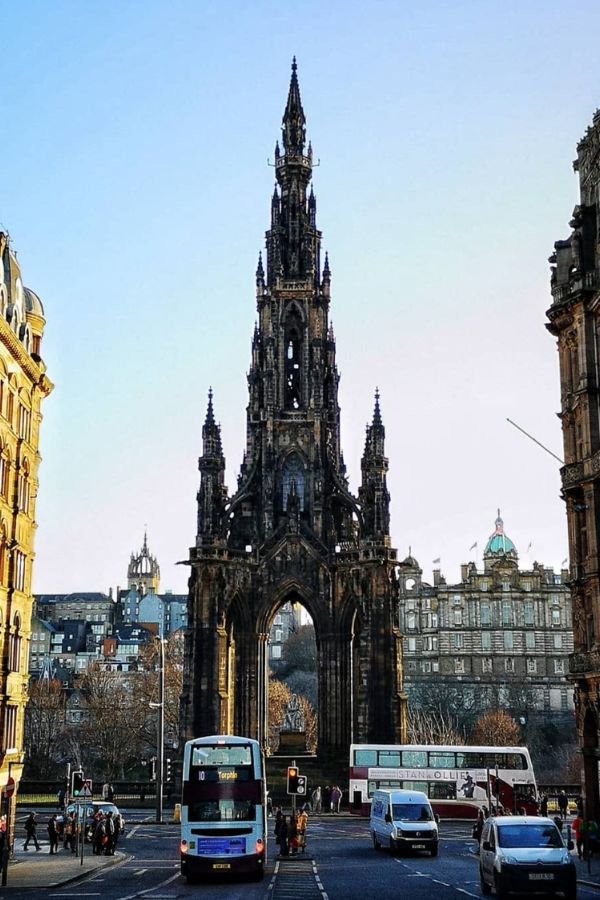 Scot Monument and Princes Street Gardens in Edinburgh