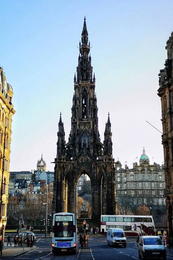 Scot Monument and Princes Street Gardens in Edinburgh