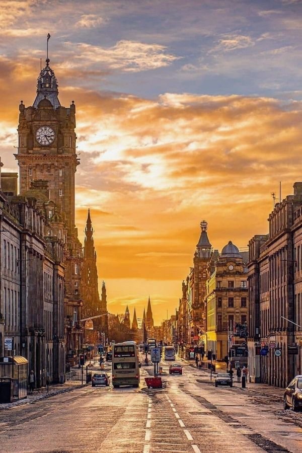 View of Princes Street Looking towards The Balmoral and Scots Monument, Edinburgh
