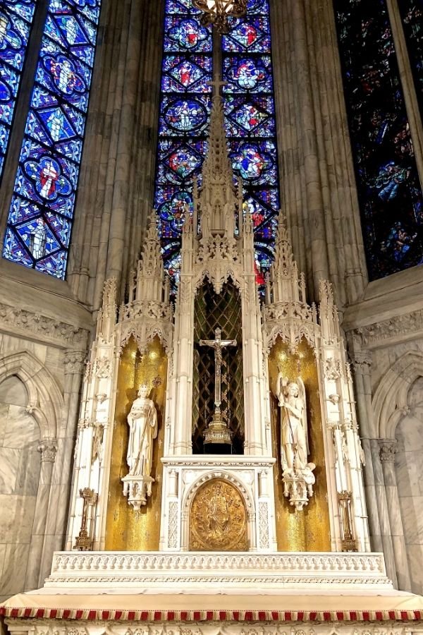 Stained glass windows inside St. Patrick's Church in New York City.