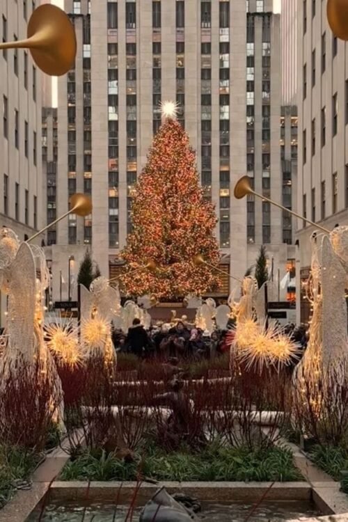 Hometown Christmas bucket list item - Rockefeller Center's famous Christmas tree lit up. A true holiday season icon.