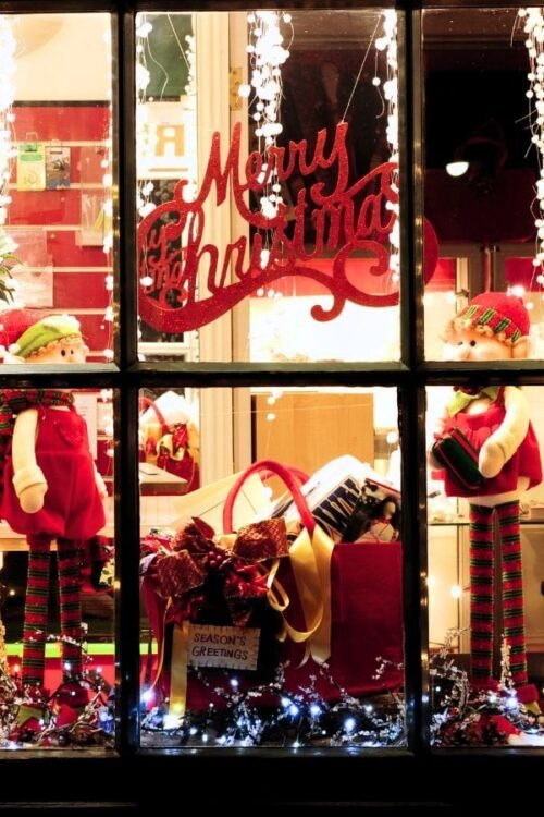 Hometown Christmas bucket list item - shop windows with festive holiday decorations