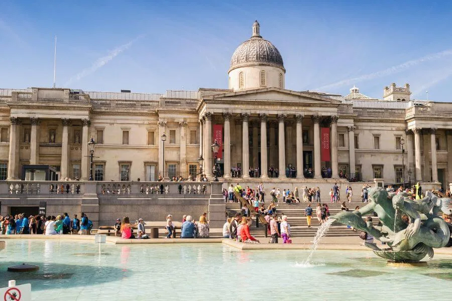 Trafalgar Square and the National Art Gallery one of the many places to Visit in London for Free