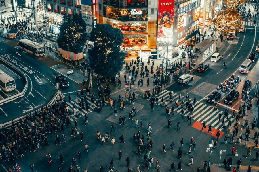 Shibuya's shopping district famous Shibuya Crossing.