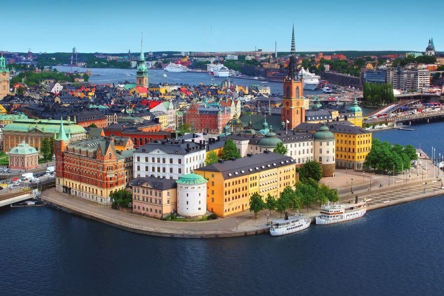 Waterfront, sweden, colourful buildings. solo female travellers