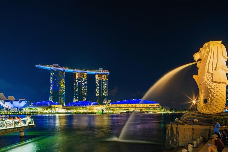 singapore, night views, Merlion Park, Marina Bay Sands